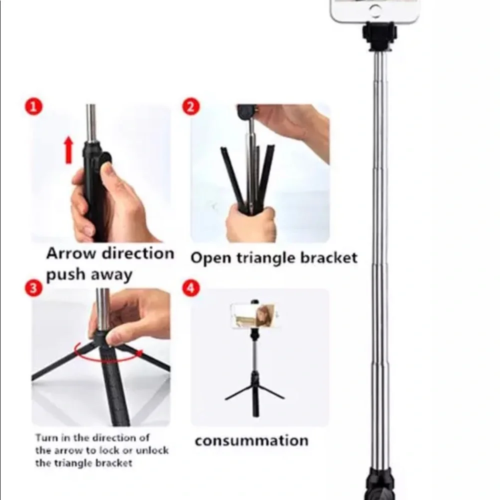 Mini travel selfie stick and tripod pink/black/white